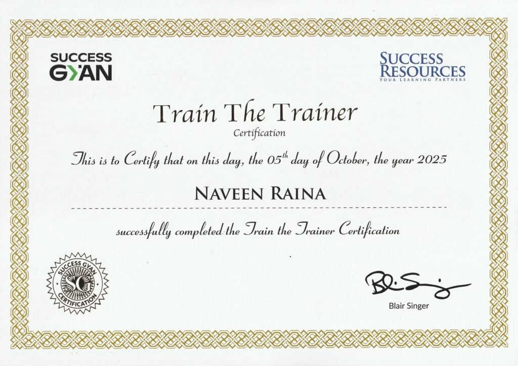 Success Gyan, Train The Trainer, Dr Naveen Raina, October 2025, Blair Singer